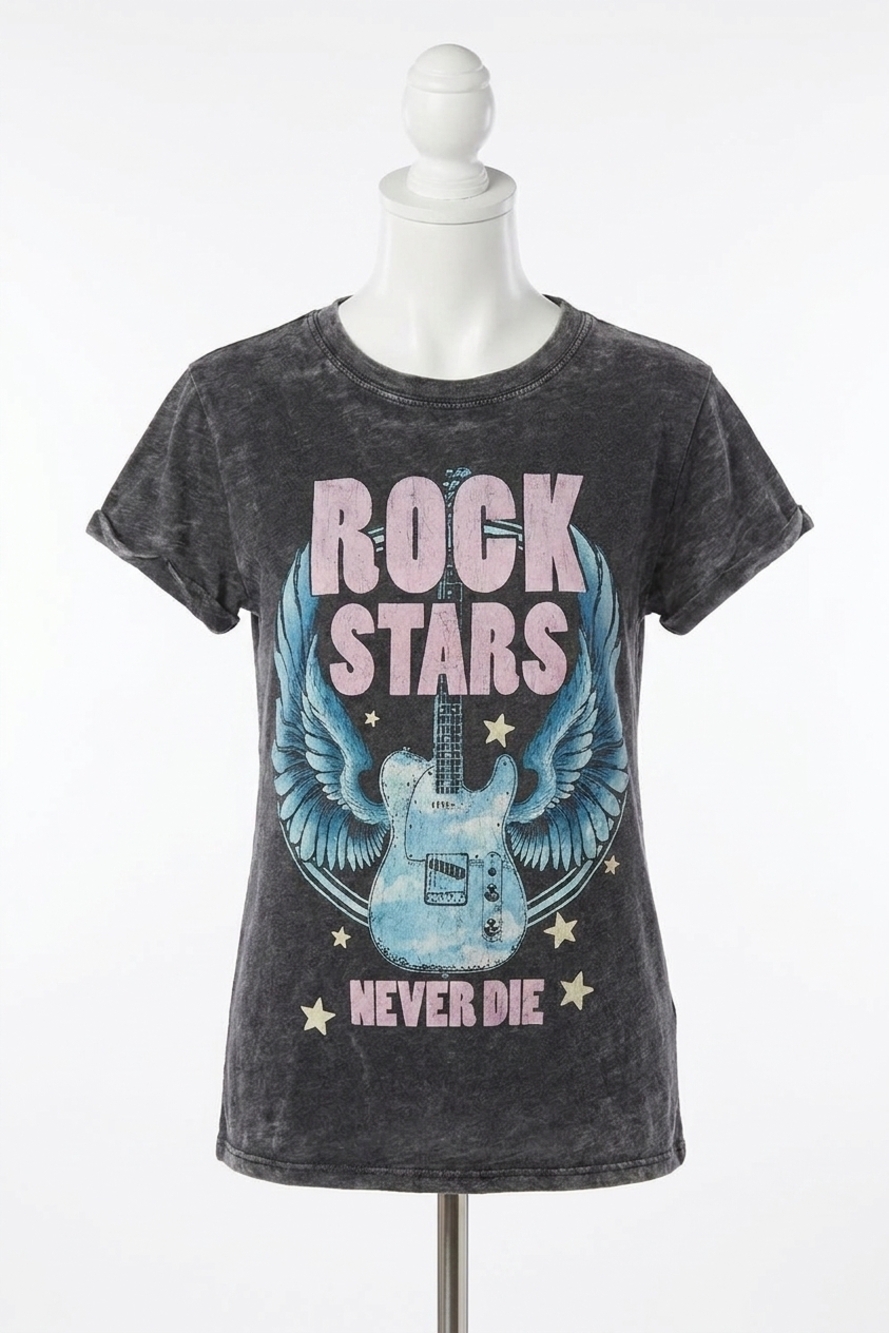NEW RECYCLED KARMA rock stars never die short sleeves tee in black
